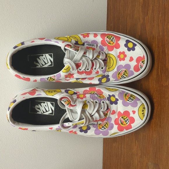 Vans Shoes - Vans Low Top Floral Rainbow Smiley Face Awesome Sneakers Men's 6.5 / Women's 8